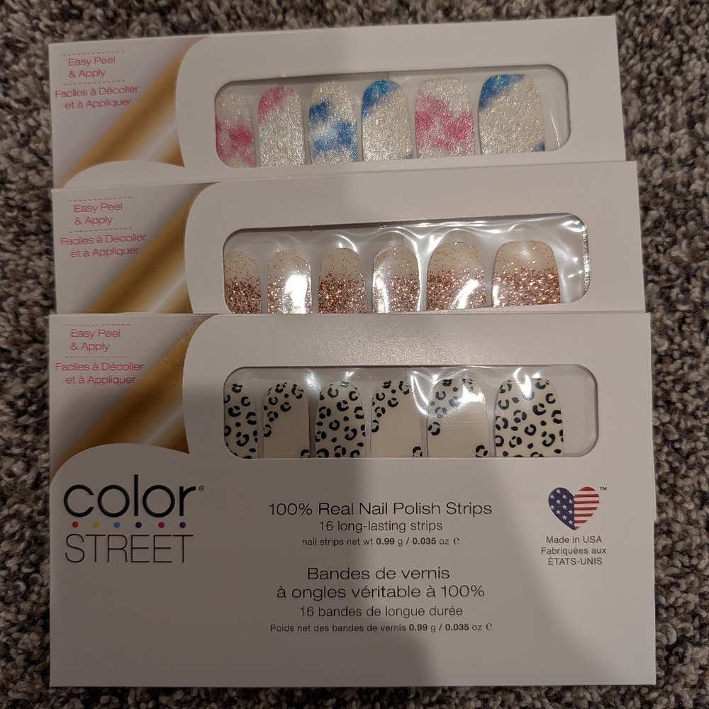 Color Street Press-On Nails - Glitter, Pink, Blue, Leopard